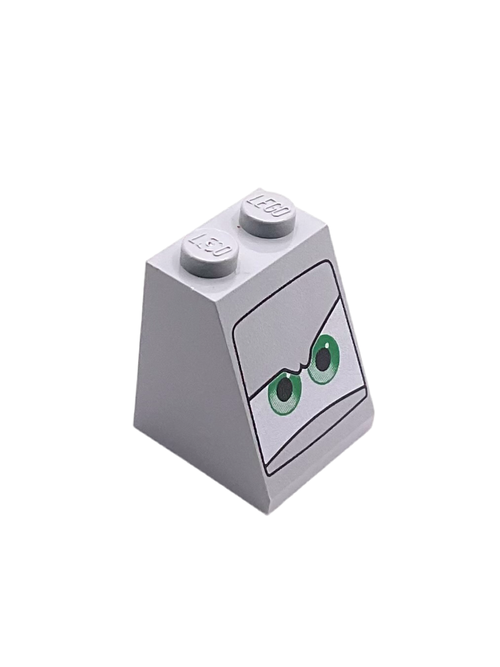 Slope 65 2 x 2 x 2 with Bottom Tube with Green Eyes on White Background Pattern, Part# 3678bpb031